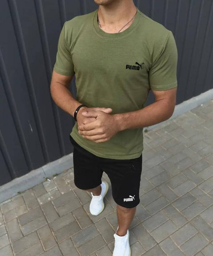Літній спортивний костюм Puma футболка шорти молодіжний стильний повсякденний комплект для підлітків, фото 1