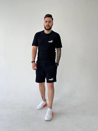 Літній спортивний костюм Puma чорний комплект футболки шорти молодіжний стильний для підлітків і хлопців, фото 5
