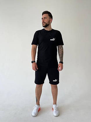Літній спортивний костюм Puma чорний комплект футболки шорти молодіжний стильний для підлітків і хлопців, фото 6