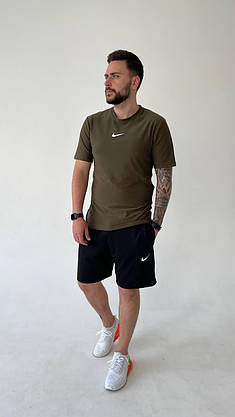 Чоловічий спортивний костюм хакі літній футболка та шорти Nike молодіжний стильний комплект для підлітка хлопця, фото 5