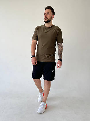 Чоловічий спортивний костюм хакі літній футболка та шорти Nike молодіжний стильний комплект для підлітка хлопця, фото 6