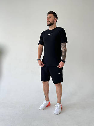 Літній спортивний костюм чоловічий чорного кольору футболка шорти Nike молодіжний стильний комплект для підлітка, фото 5