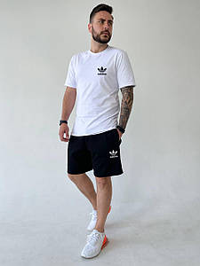 Чоловічий костюм із шортами біла футболка та чорні шорти чоловічий літній комплект молодіжний стильний модний