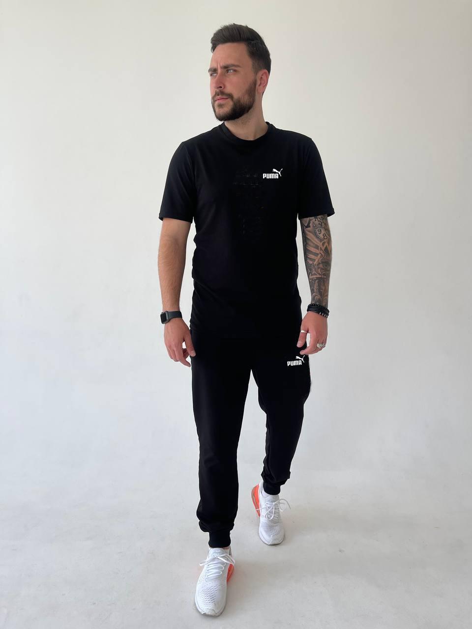 Костюм чоловічий літній чорний повсякденний молодіжний комплект футболки та штани спортивний костюм для чоловіків
