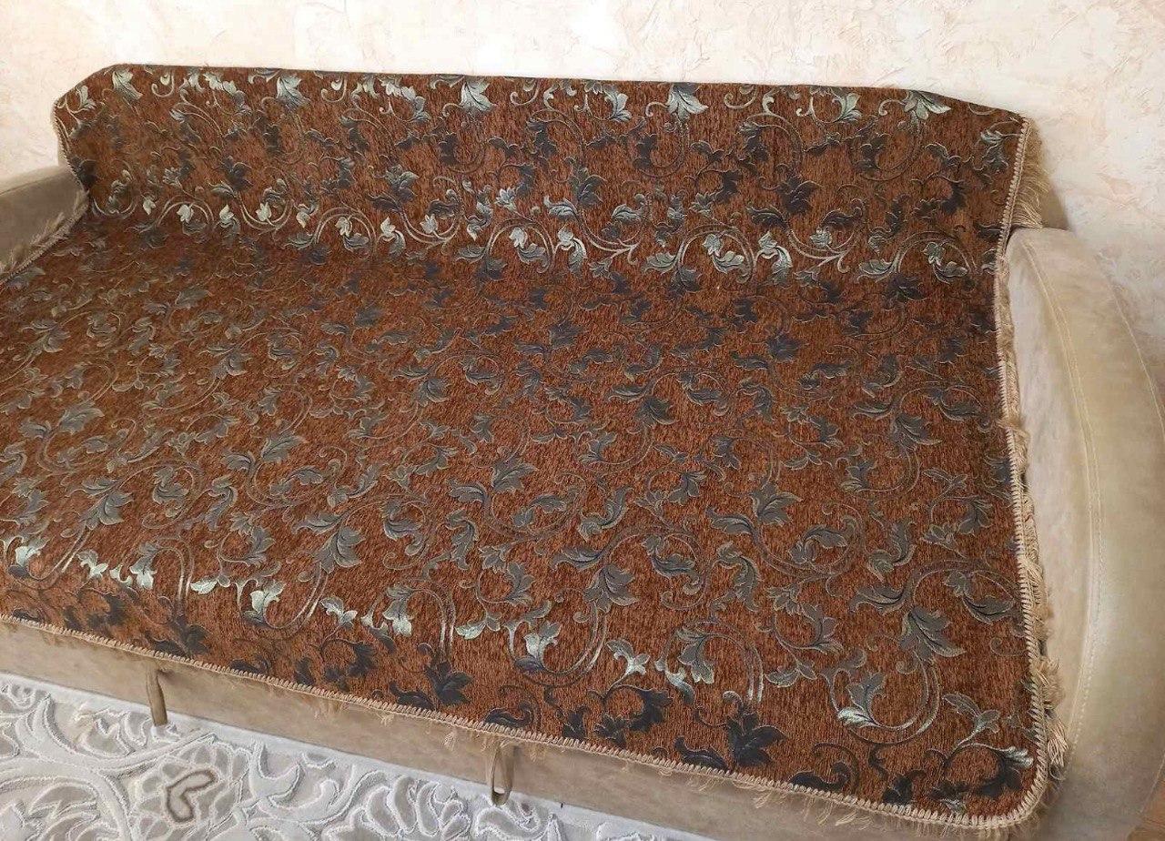 Покрывало-дивандек с бахромой 150*200 коричневый цветок, фото 1