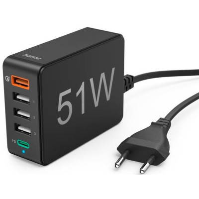 Зарядное устройство Hama 1xQC3.0, 3xUSB-A, 1xUSB-C PD 51W (00201630) tw ...
