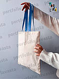 Торба котонова середньої щільності з блакитними ручками одна частина подовжена без друку Розмір: 35cм х 40см, фото 7