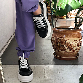 Чорні снікерси шкіряні жіночі "Style Shoes"