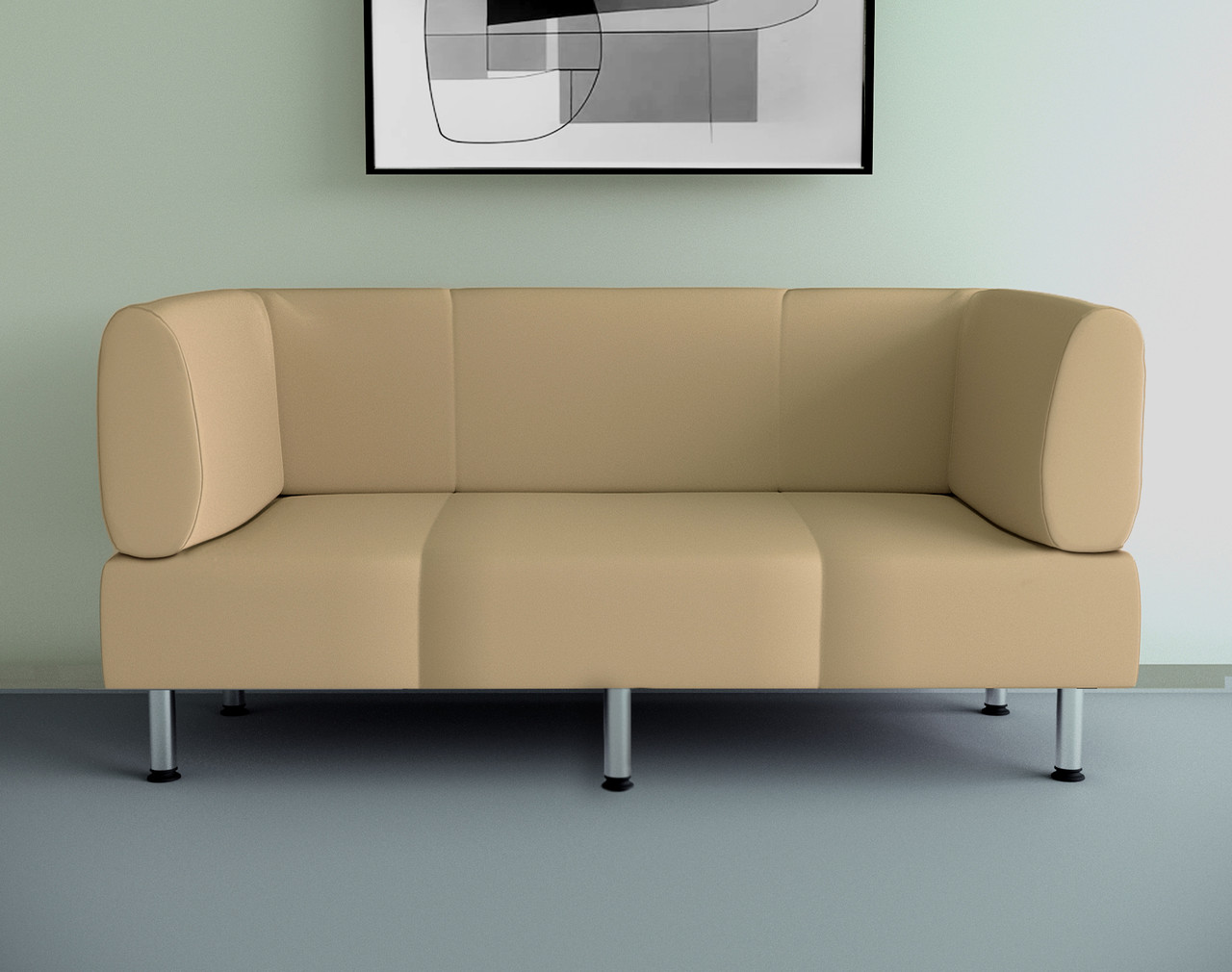 Диван офісний Tobi Sho Бенно-1 з підлокітниками та прямою ногою 2000х720х750 шкірзам Бежевий 2201, фото 1