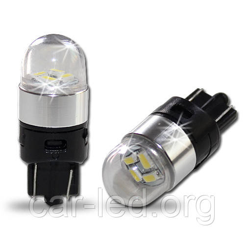 Світлодіодна Автолампа біла (White) T10 4 3014SMD(90Lm) with metal ring and clear cover (Precision)