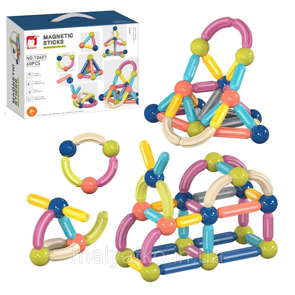 Магнітний конструктор із брусочками Magnet sticks (60 деталей) арт. 10601, фото 1