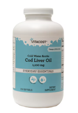 Vitacost Cold Water Arctic Cod Liver Oil жир печінки арктичної тріски 1100 мг, 250 капсул на 250 днів прийому. До 04/2026