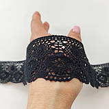 Ажурне натуральне бавовняне (лляне) мереживо чорного кольору, ширина 4,0 см, фото 2