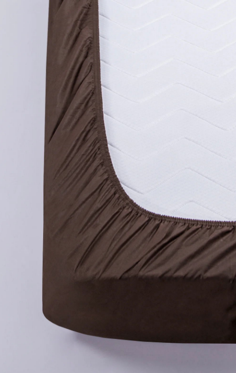 Простирадла на резинці з ранфорс 180х200 з наволочками, простирадло на резинці однотонна бавовняне Коричневий, фото 1