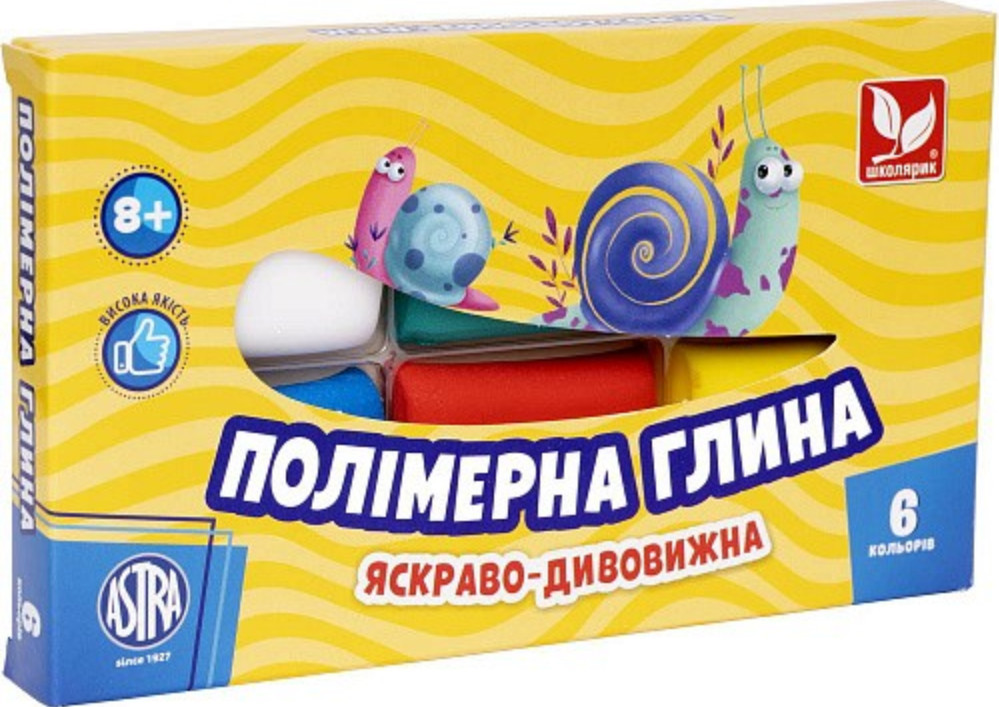 Полімерна глина 6 кольорів Школярик 120гр
