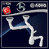 Сифон для подвійної кухонної мийки без переливу з випуском 3 1/2" вихід гнучка труба 40/50 мм NOVA 1192N, фото 3