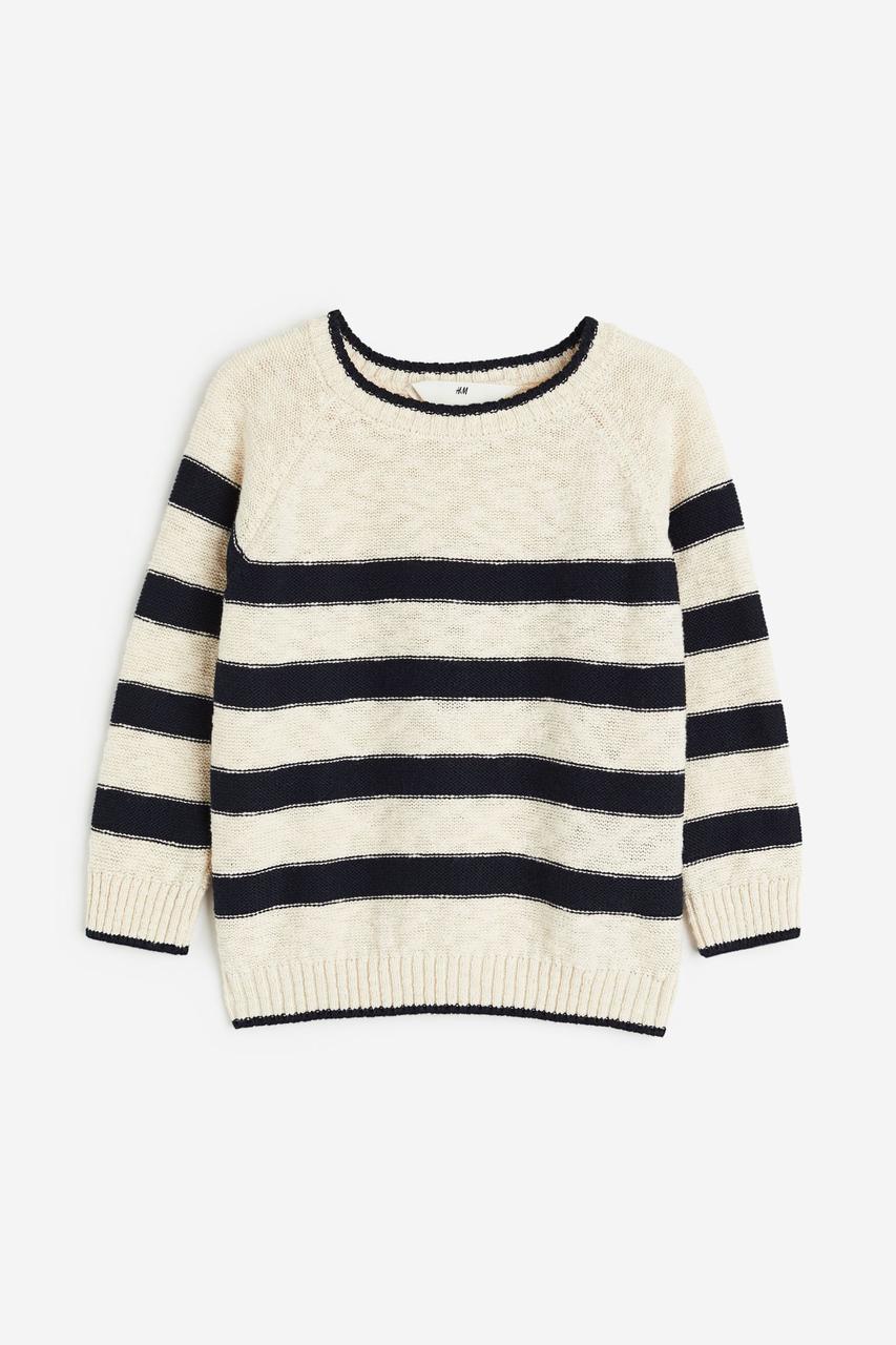 Джемпер виворітної в'язки натуральний білий смугастий H&M 98/104, 110/116см, фото 1