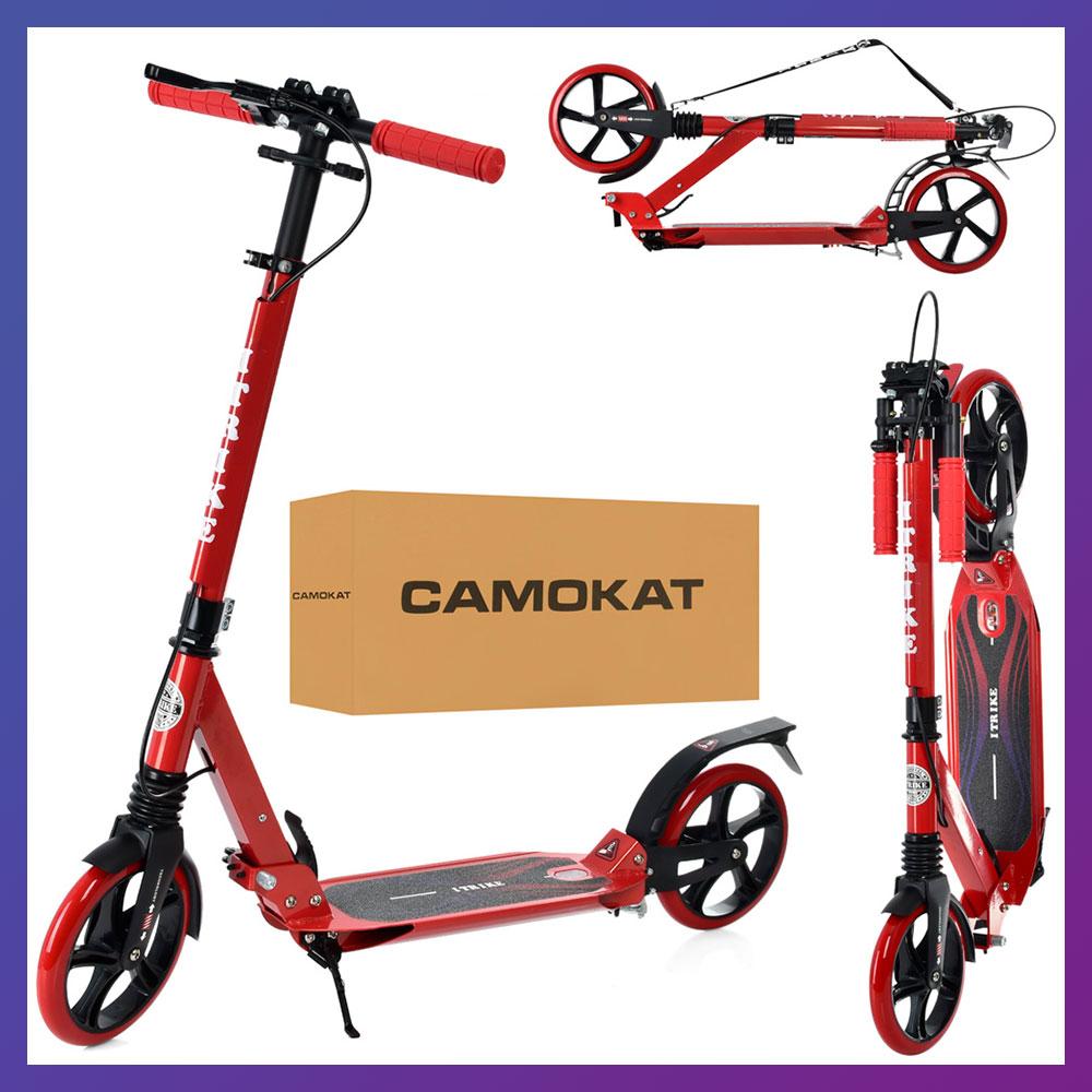 Самокат міський двоколісний для дорослих і дітей від 8 років з ручним гальмом ITRIKE SR 2-018-10-R Червоний, фото 1