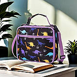 Дитяча термосумка, ланч бег у школу для їжі з собою 6.8л, Фіолетова Динозаври, фото 3