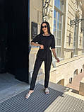 Стильний літній костюм жіночий брючний чорний жіночий літній костюм із брюками легкий костюмчик на літо, фото 2