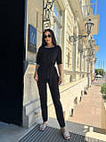 Стильний літній костюм жіночий брючний чорний жіночий літній костюм із брюками легкий костюмчик на літо, фото 4