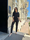 Стильний літній костюм жіночий брючний чорний жіночий літній костюм із брюками легкий костюмчик на літо, фото 5
