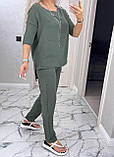 Стильний літній костюм жіночий брючний зелений жіночий літній костюм із брюками легкий костюмчик на літо, фото 7