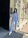 Стильний літній костюм жіночий брючний блакитний жіночий літній костюм із брюками легкий костюмчик на літо, фото 4