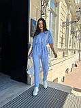 Стильний літній костюм жіночий брючний блакитний жіночий літній костюм із брюками легкий костюмчик на літо, фото 5