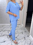 Стильний літній костюм жіночий брючний блакитний жіночий літній костюм із брюками легкий костюмчик на літо, фото 8
