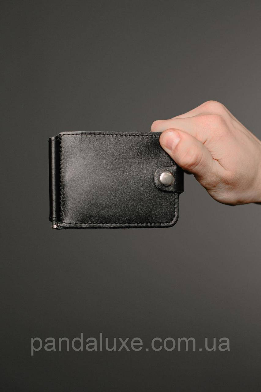 Затискач для купюр із натуральної гладкої шкіри SR012 (чорний)
