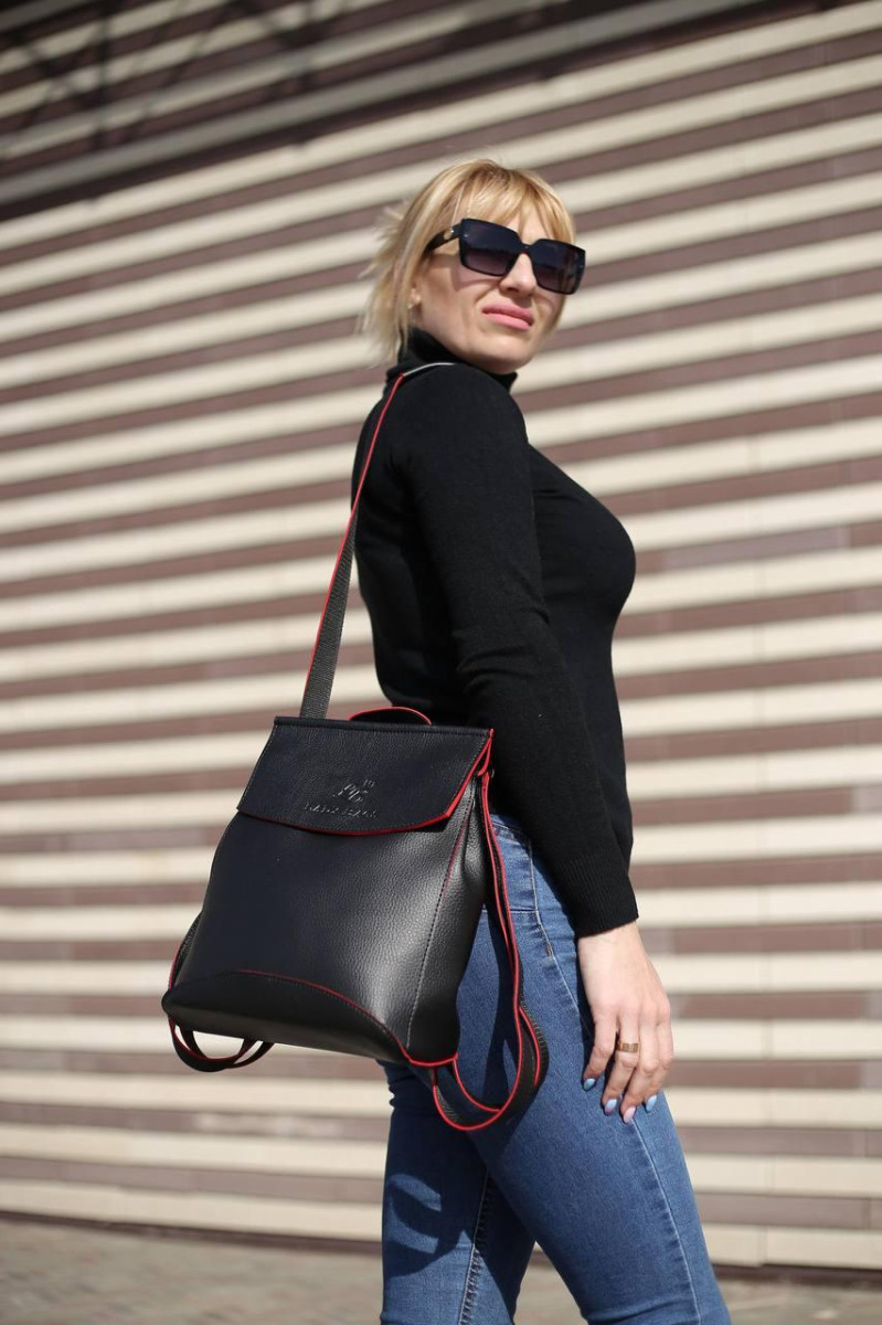 АКЦІЯ!  Чорний з червоним краєм — великий рюкзак-трансформер (сумка-рюкзак) Lady Bags — школа, інститут (2031) 4631227