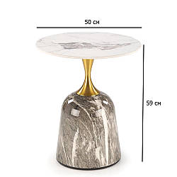 Стильний кавовий столик Rosa 50 см під штучний камінь з агломерату на одній ніжці у вітальню