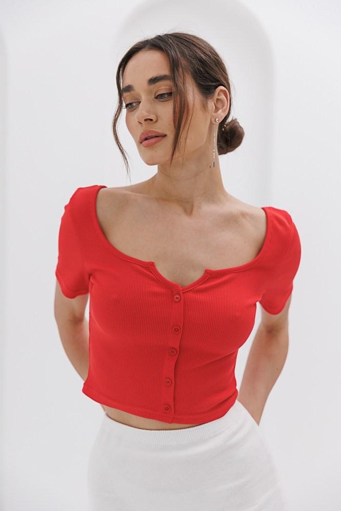 Жіноча укорочена футболка в рубчик, фото 1