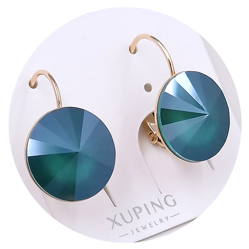 Сережки XР. Позолота 18К. Камені: Swarovski зеленого кольору. Довжина: 22 мм. Ширина: 14 мм.