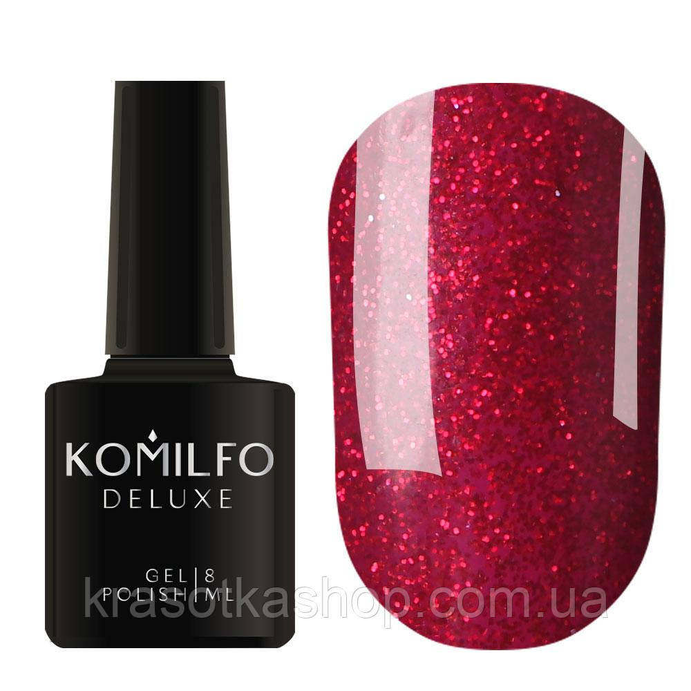 Гель-лак Glitter Colletion G014 (темно-червоний з насиченими дрібними блискітками) Komilfo, 8 мл
