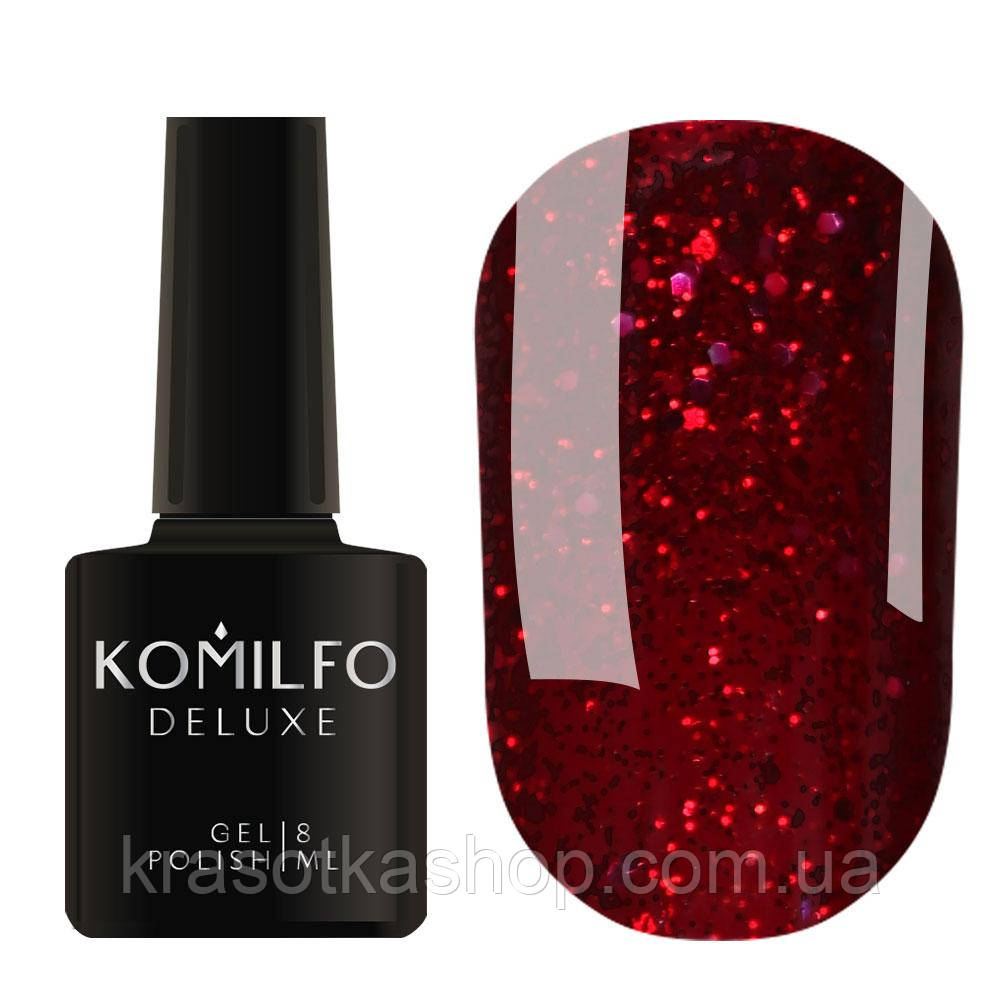 Гель-лак Glitter Colletion G016 (вишнево-червоний, з блискітками) Komilfo, 8 мл