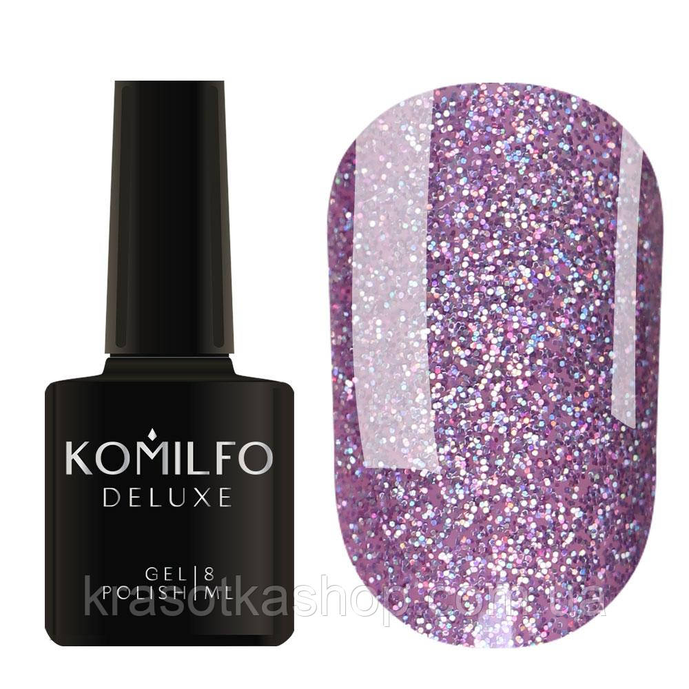 Гель-лак Glitter Colletion G018 (бузковий голограмний мікроблиск) Komilfo, 8 мл