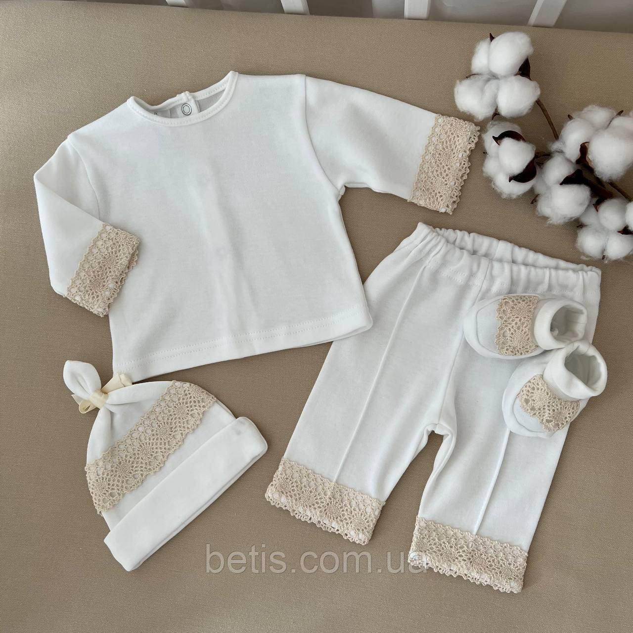 К-м "Натхнення-2" Хлопчик д.р. Кофта, штани, шапочка, пінетки Молочний Інтерлок арт.27688287  Зріст 56-38(р)