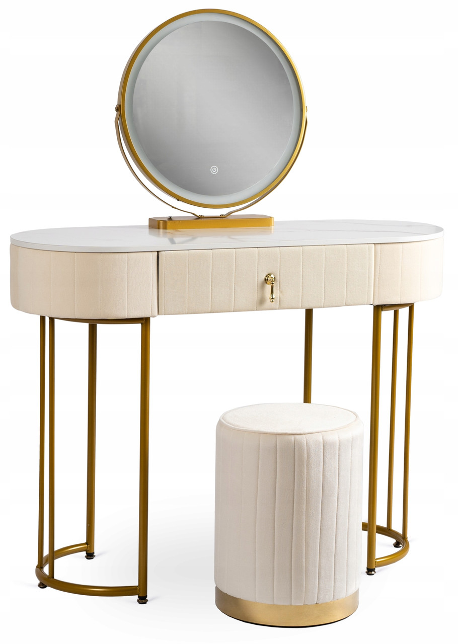 Туалетний столик ASHLEY ELITE Modern Beige Gold кремовий 76 x 100 x 40см + Табурет у комплекті