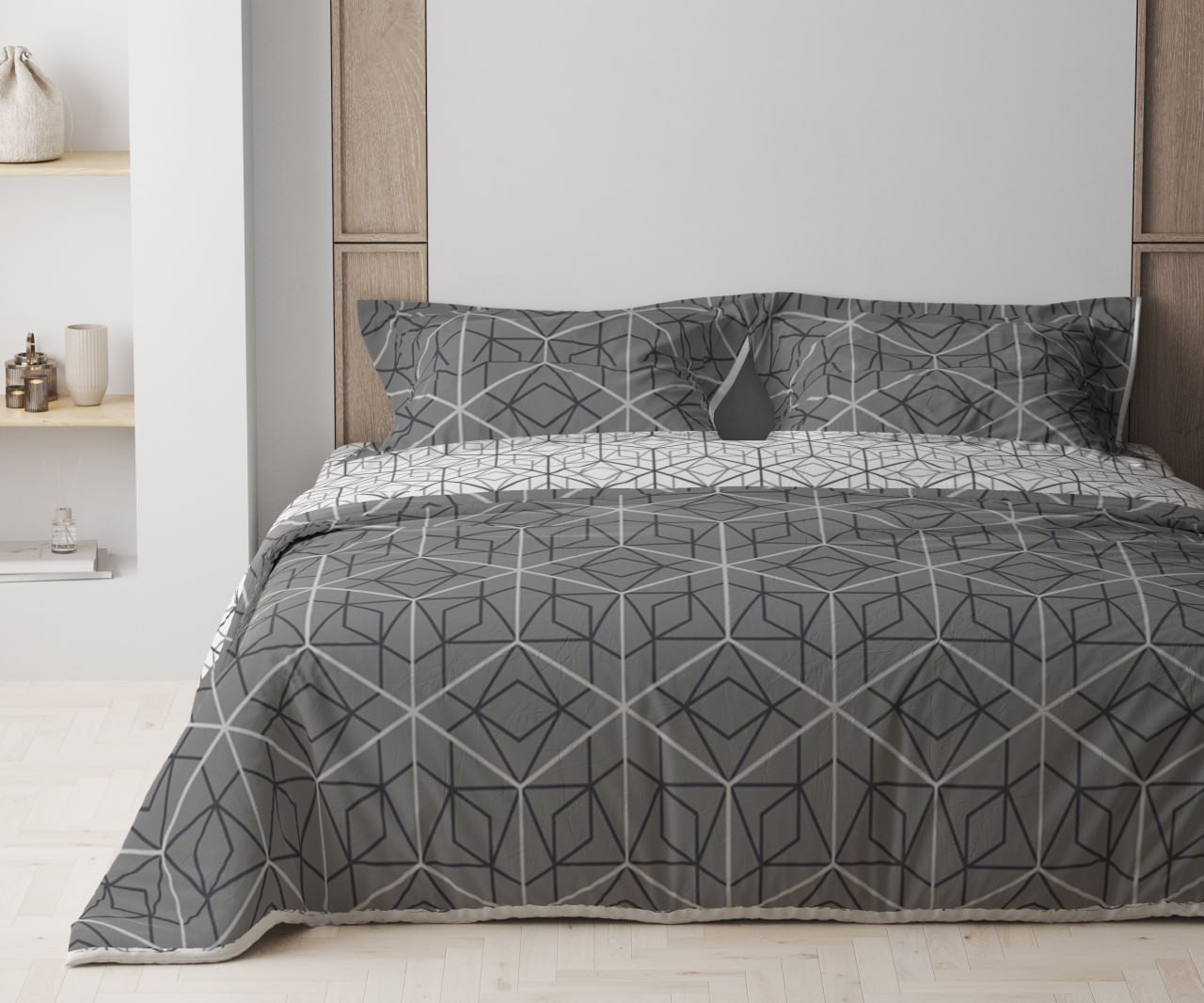Комплект постільної білизни ТЕП Happy Sleep Quadro Star grey 50x70 полуторний