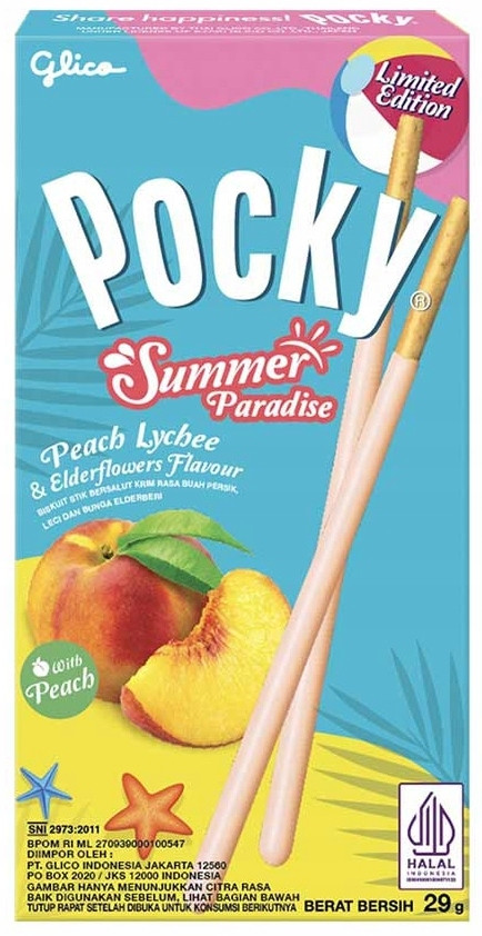 Японські палички Pocky Summer Paradise зі смаком персика лічі та бузини 29г