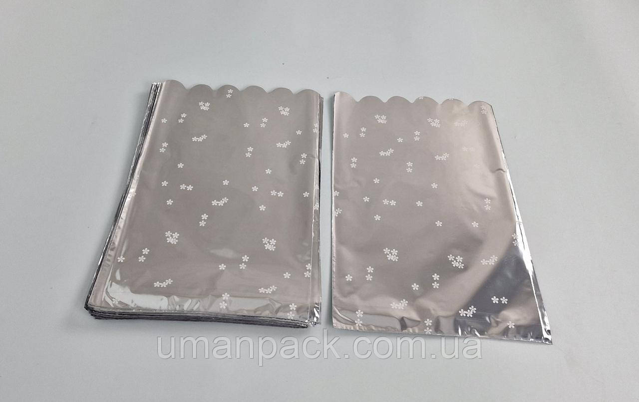 Пакет із малюнком для пакування подарунків (20*35) No421 (2) фольгований (ажурний) "Ромашка" (100 шт.)