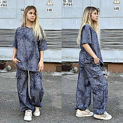 Підлітковий стильний костюм для дівчаток LOVE, футболка оверсайз і штани карго, розміри на зріст 134 — 160