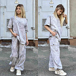 Підлітковий стильний костюм для дівчаток LOVE, футболка оверсайз і штани карго, розміри на зріст 134 — 160