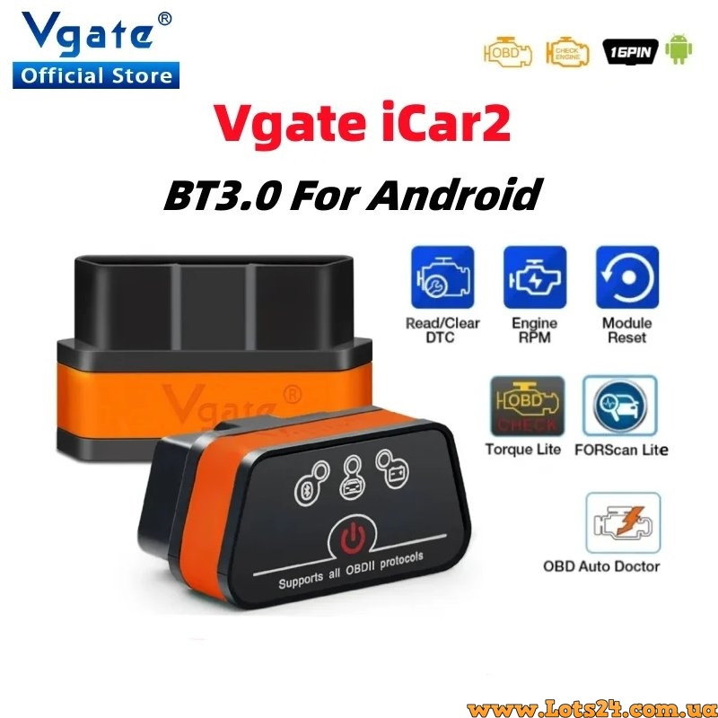 Автосканер Vgate iCar2 BT3.0 OBD2 2 плати версія v2.2 діагностичний сканер для авто андроїд bluetooth v3.0, фото 1