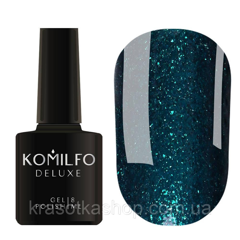 Гель-лак Glitter Colletion G019 (темний смарагд із насиченими дрібними блискітками) Komilfo, 8 мл, фото 1