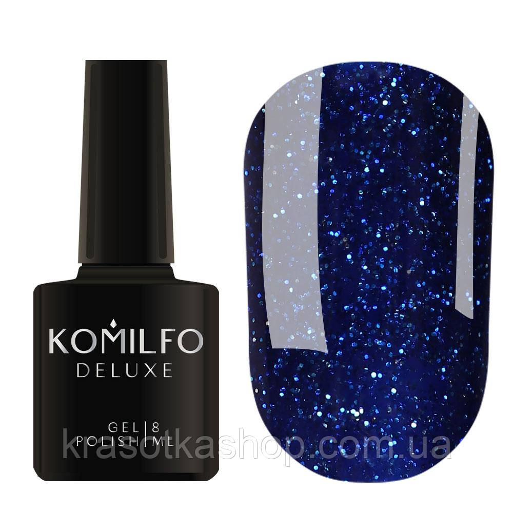 Гель-лак Glitter Colletion G021 (синій із сріблястими блискітками) Komilfo, 8 мл