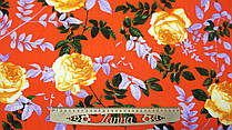 Тканина штапель колір помаранчевий "Троянди"