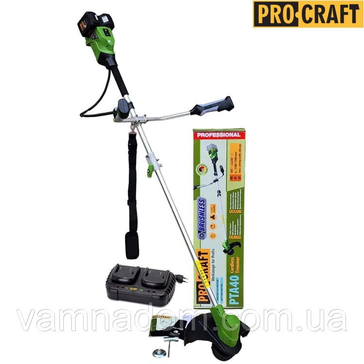 Акумуляторний тример Procraft PTA40 (2 АКБ 20 В по 4 А/год і Подвійне зарядне в комплекті), фото 1